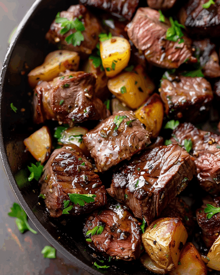 Garlic Butter Steak Bites And Potatoes