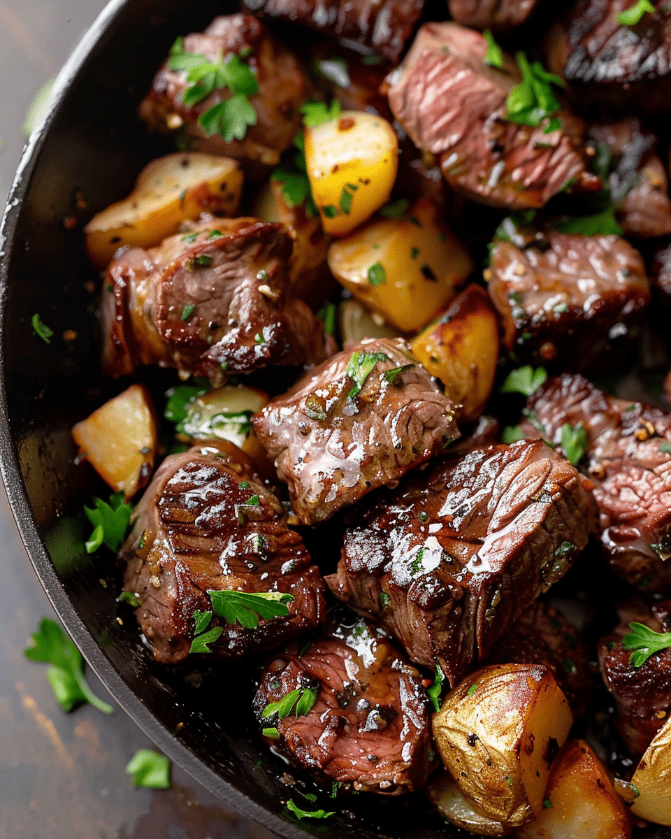 Garlic Butter Steak Bites And Potatoes