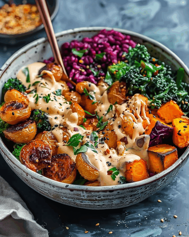 Mediterranean Roasted Veggie & Chickpea Bowls with Tahini Dressing