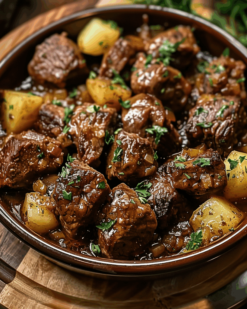 Slow Cooker Garlic Butter Beef Bites & Potatoes