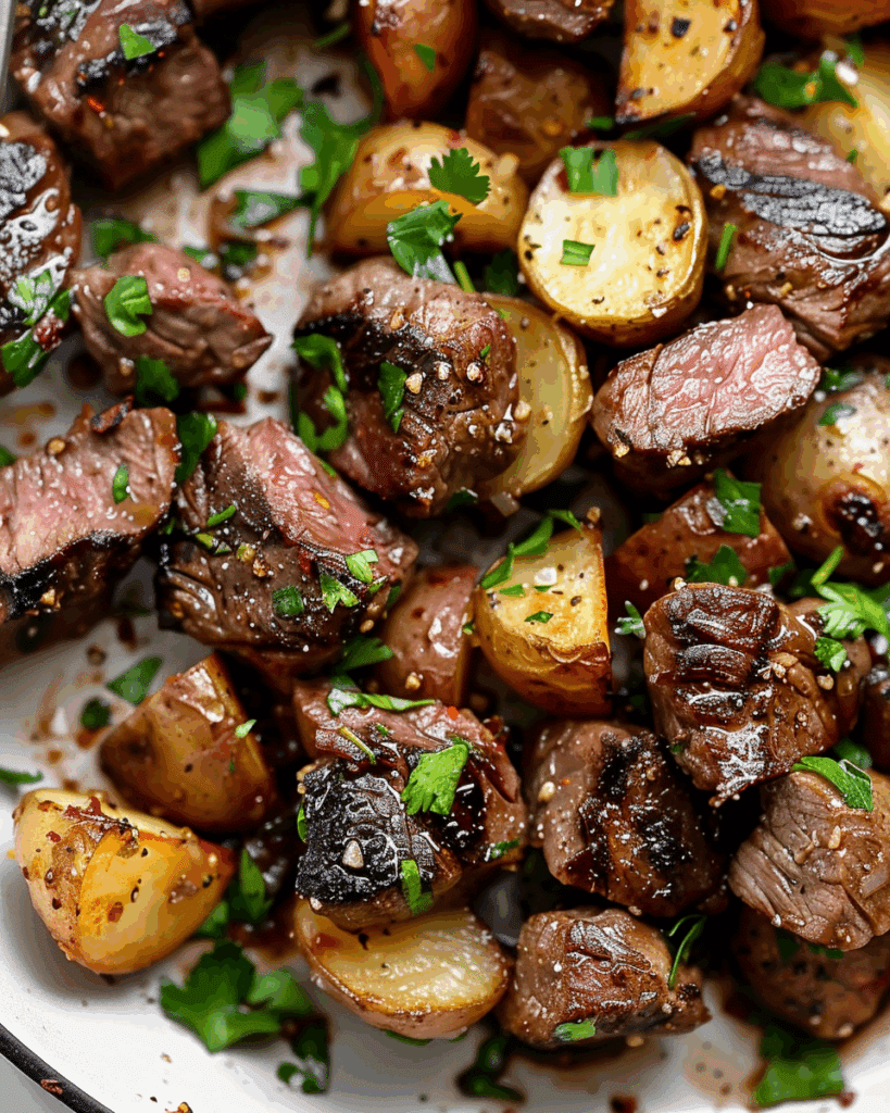 Garlic Butter Steak Bites and Potatoes