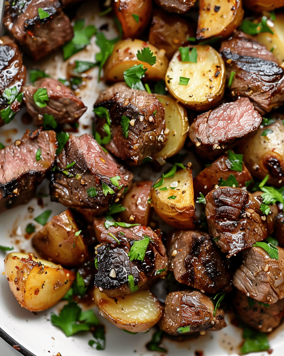 Garlic Butter Steak Bites and Potatoes
