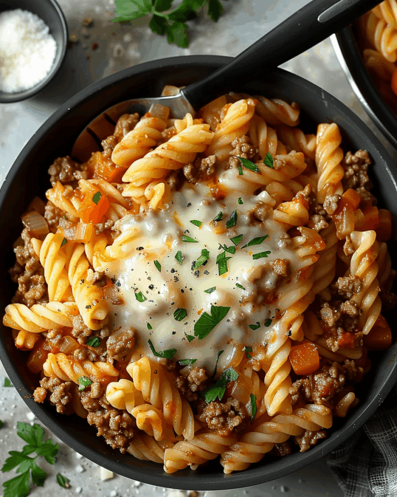 Creamy Rotel Pasta with Ground Beef