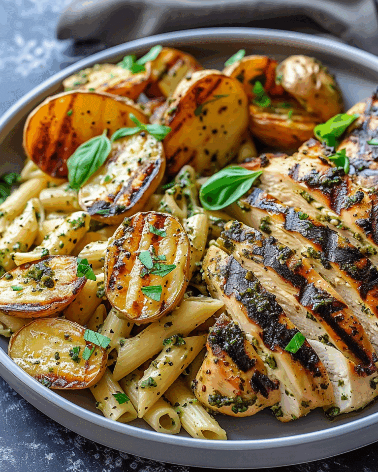 Loaded Herb Grilled Chicken with Creamy Pesto Pasta & Roasted Potatoes