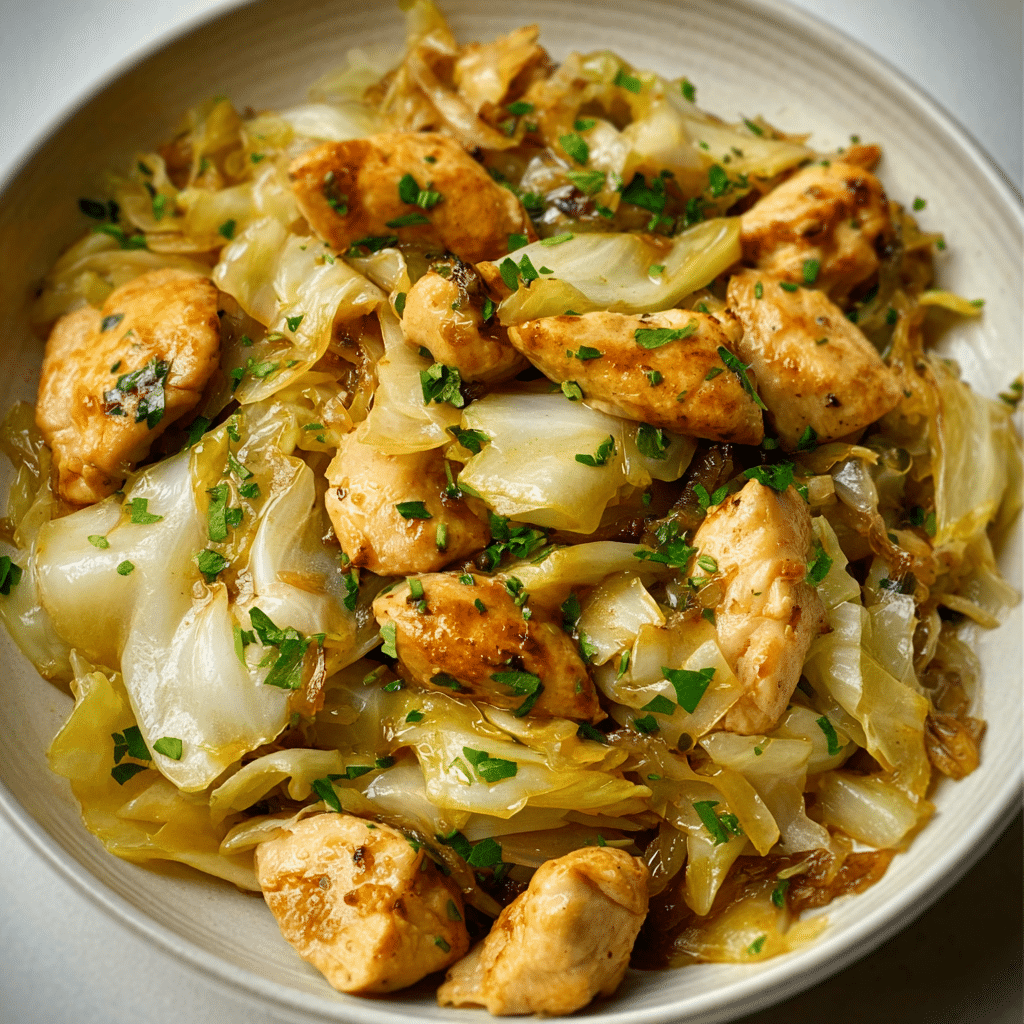 Sautéed Garlic Cabbage with Tender Chicken Recipe - Recipe Image