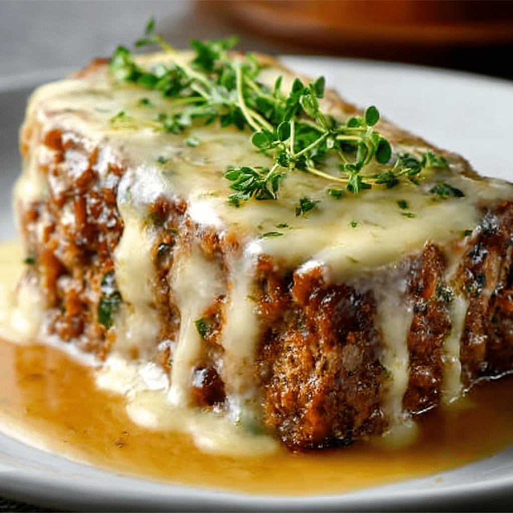 Crockpot French Onion Beefloaf With Melted Swiss Cheese Recipe - Recipe Image