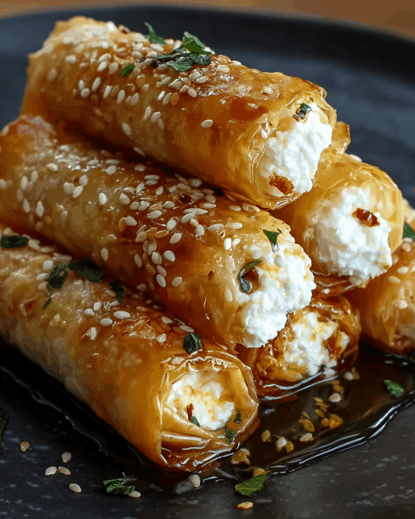 OVEN FRIED FETA ROLLS WITH CHILI HONEY Recipe
