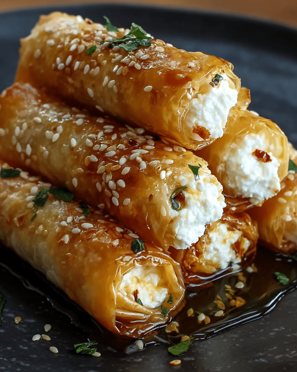 OVEN FRIED FETA ROLLS WITH CHILI HONEY Recipe