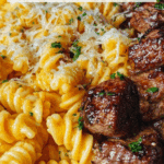 Garlic Butter Steak Bites & Creamy Alfredo Pasta Recipe