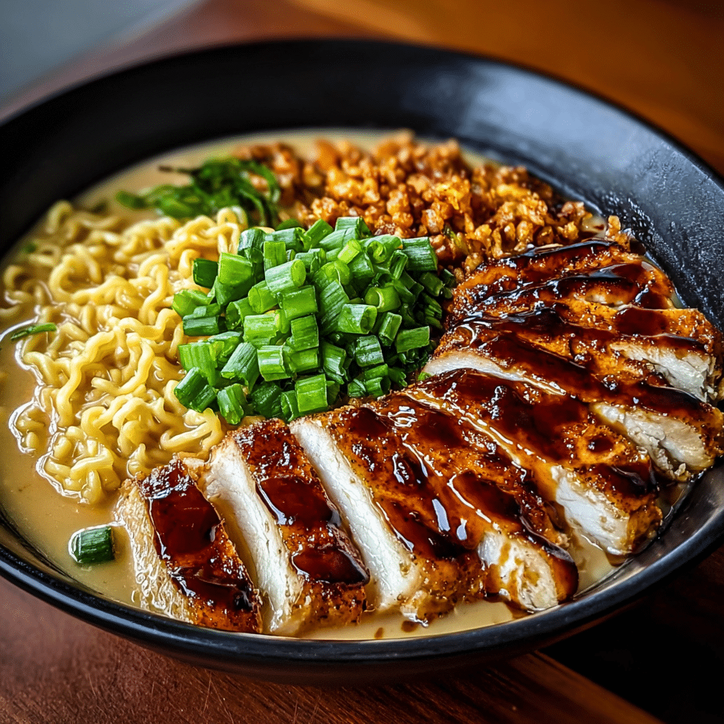 Fiery Chicken Ramen with Creamy Garlic Sauce Recipe - Recipe Image