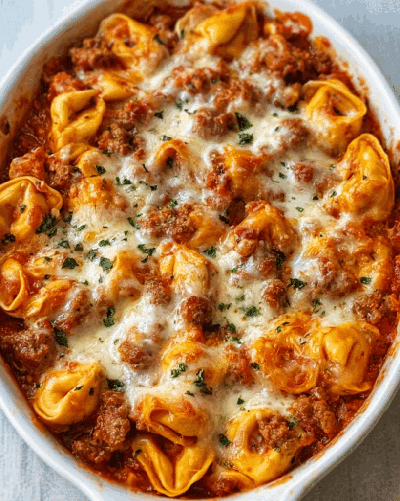 One-Pot Cheesy Enchilada Tortellini with Beef Ingredients: Recipe
