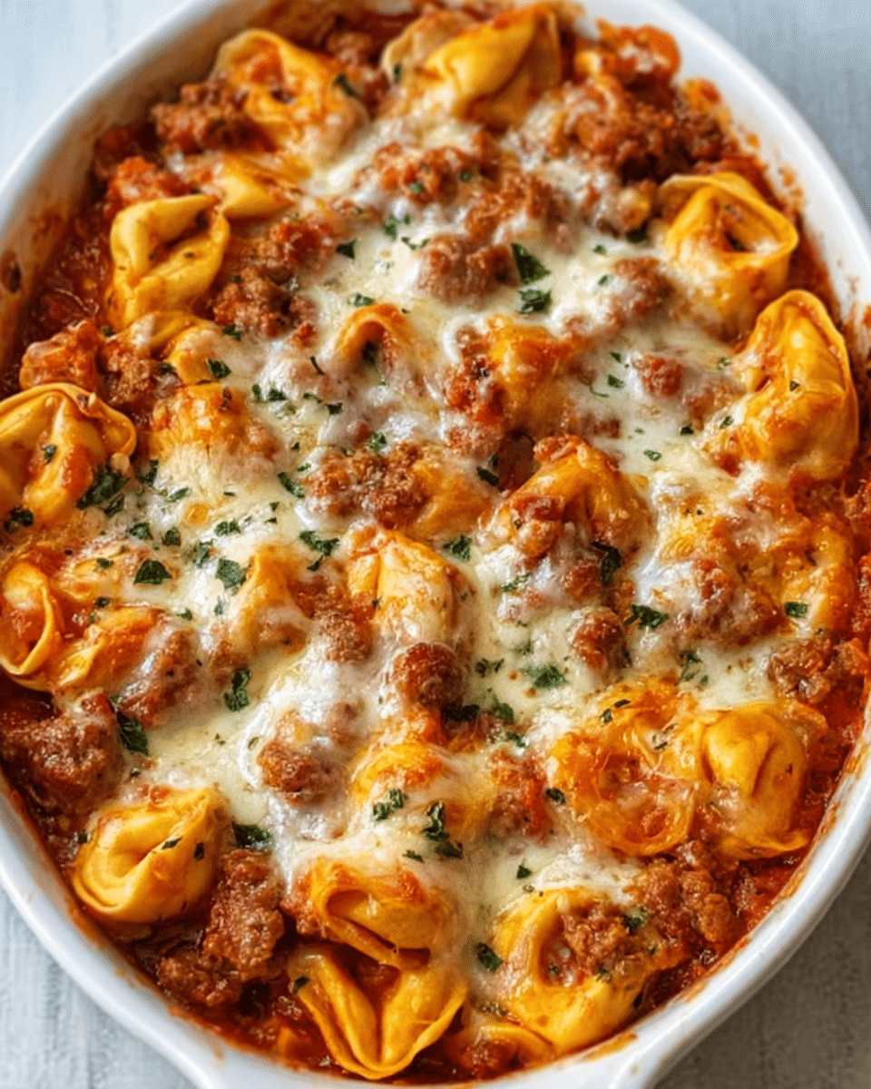 One-Pot Cheesy Enchilada Tortellini with Beef Ingredients: Recipe