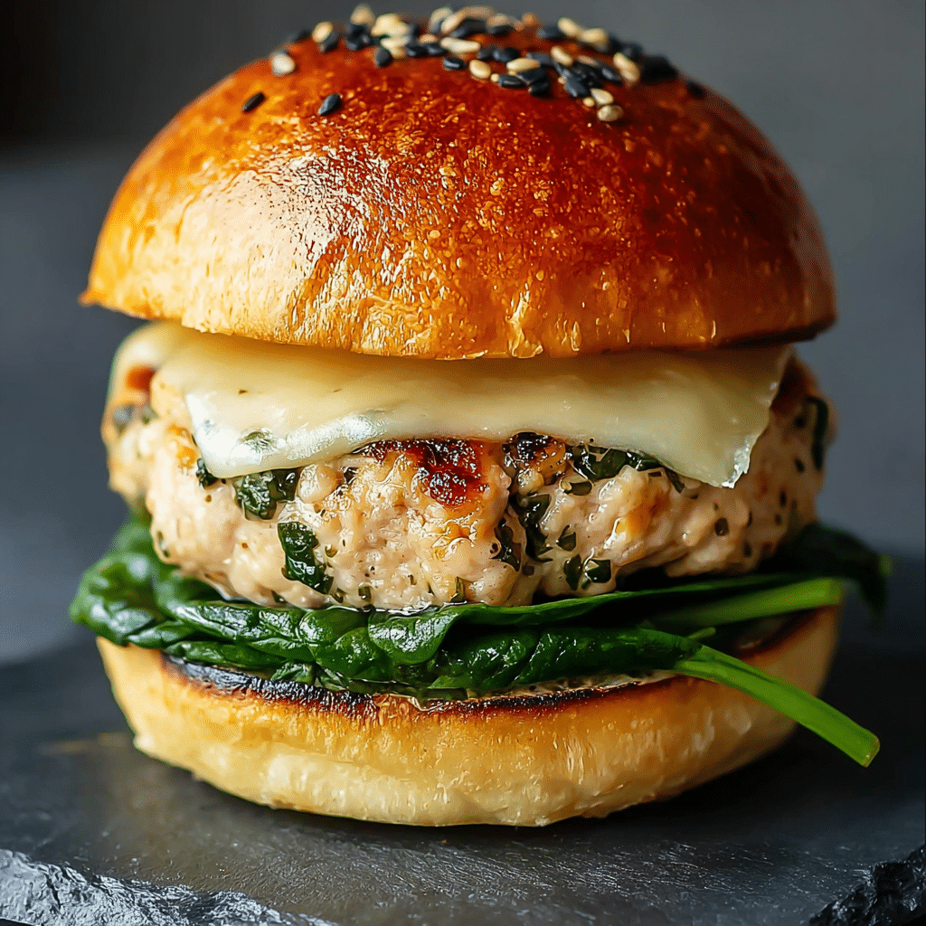 White Cheddar Spinach Chicken Burgers Recipe - Recipe Image