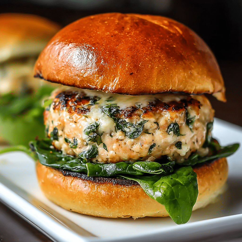 White Cheddar and Spinach Chicken Burgers Recipe - Recipe Image