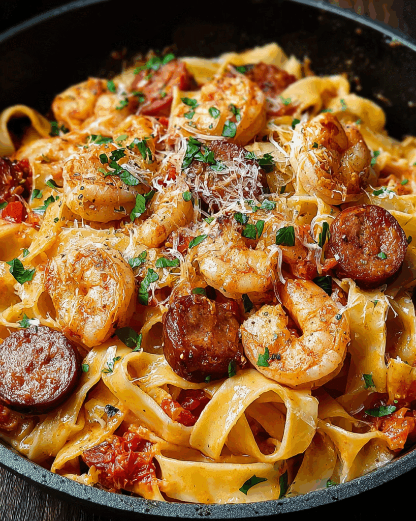 Cajun Shrimp and Sausage Alfredo Pasta Recipe
