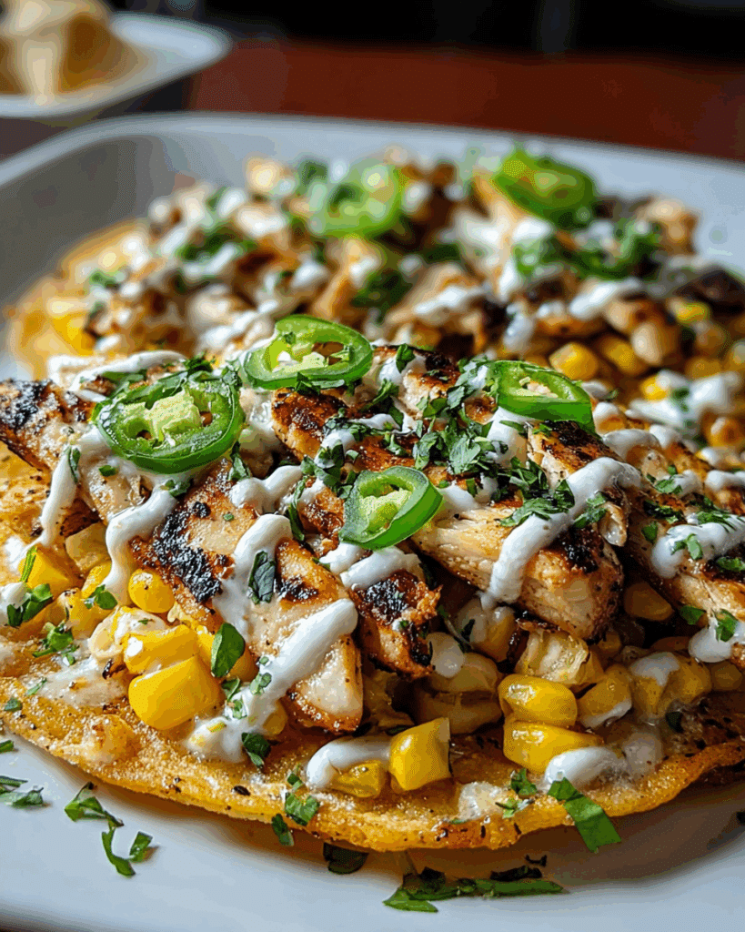 street corn chicken tostada melts with cilantro lime cream Recipe