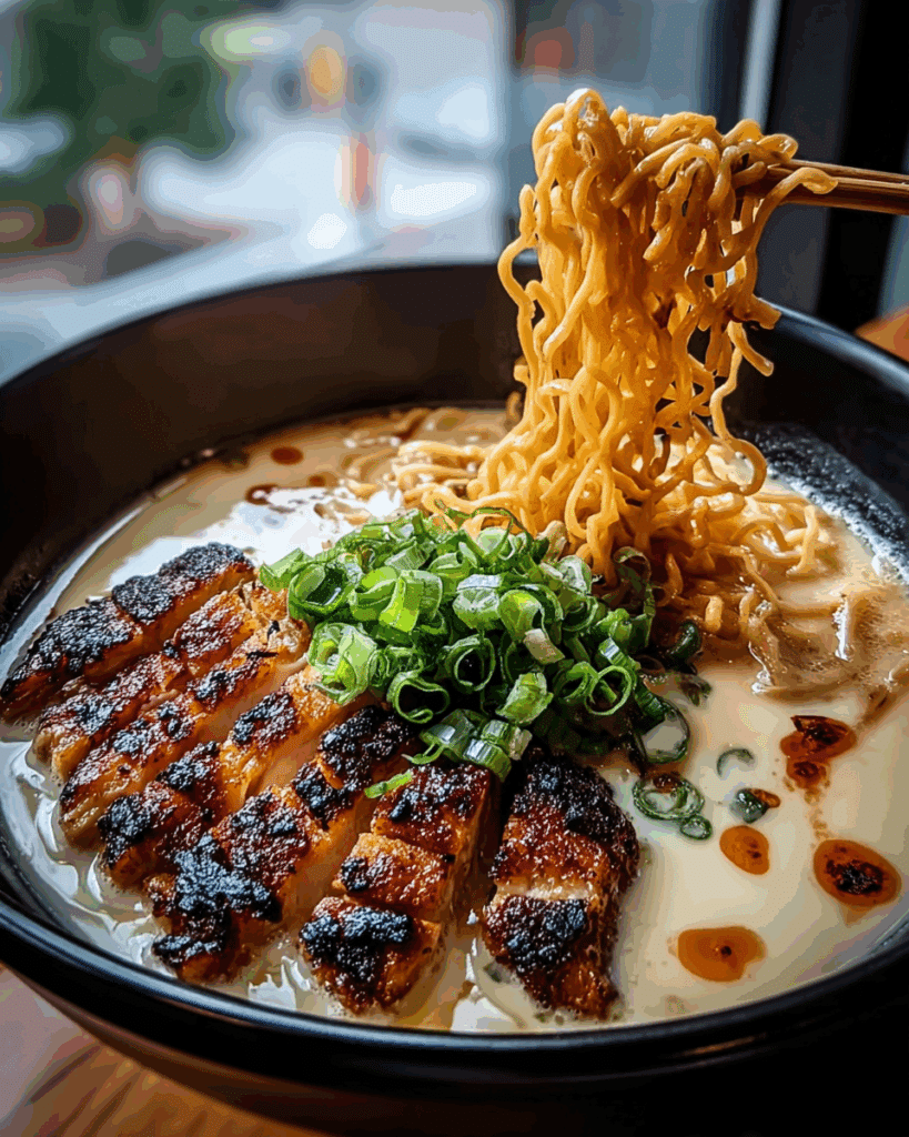 Fiery Chicken Ramen with Creamy Garlic Sauce Recipe