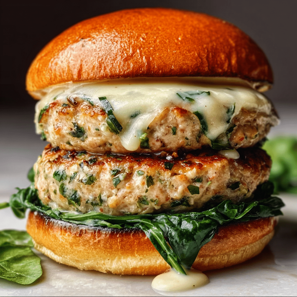 White Cheddar and Spinach Chicken Burgers Recipe - Recipe Image
