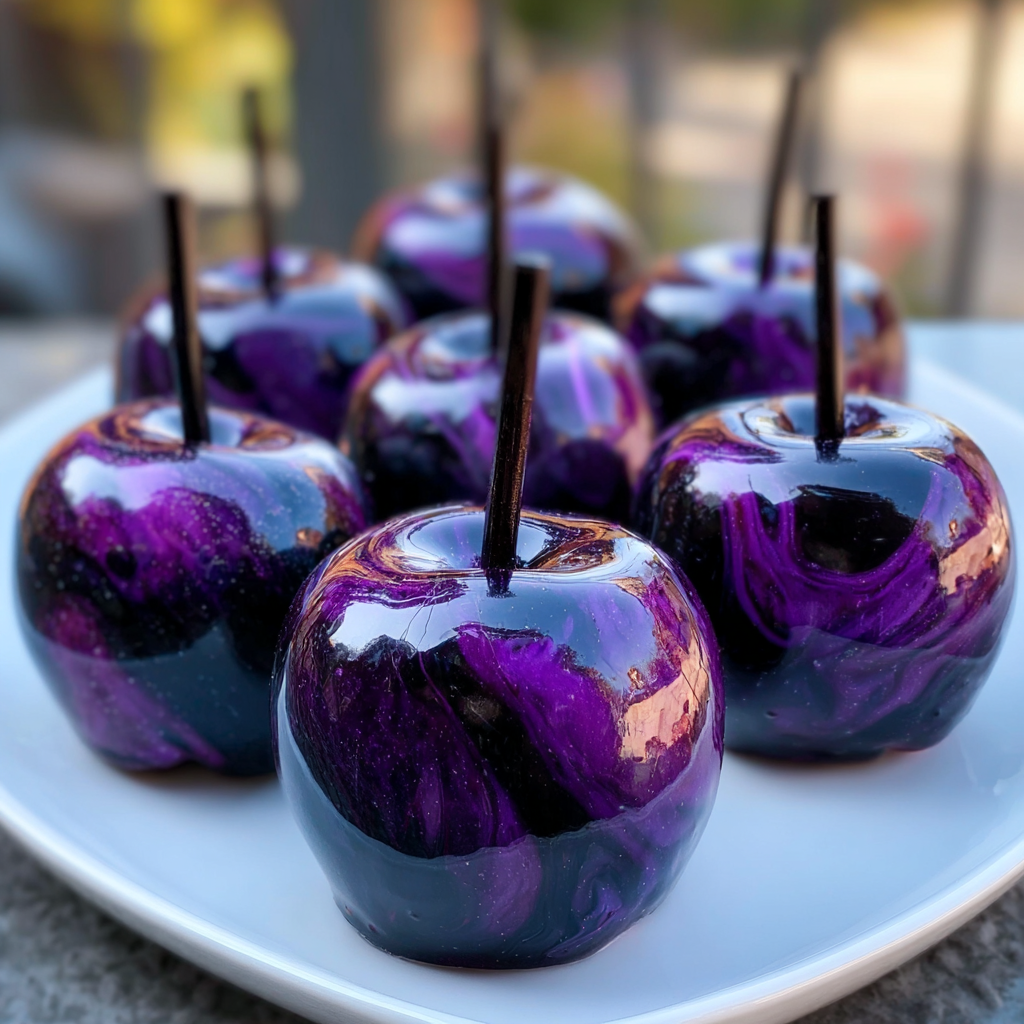 Black Poison Swirl Candy Apples Recipe 3 Black Poison Swirl Candy Apples Recipe - Recipe Image
