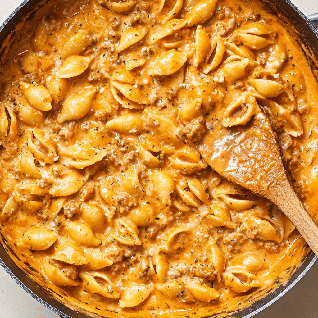 Creamy Beef and Shells Recipe - Recipe Image