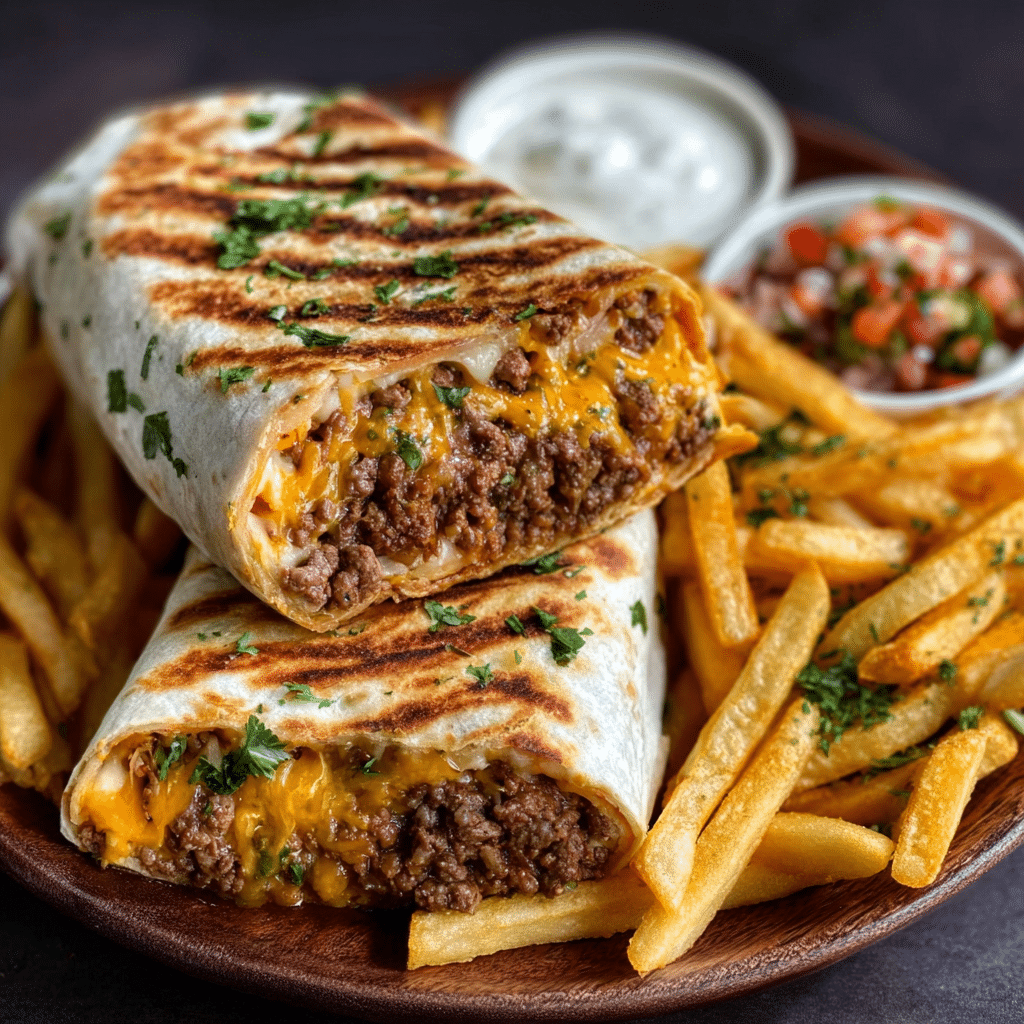 Cheesy Beef & Potato Burritos with Nacho Sauce Recipe - Recipe Image