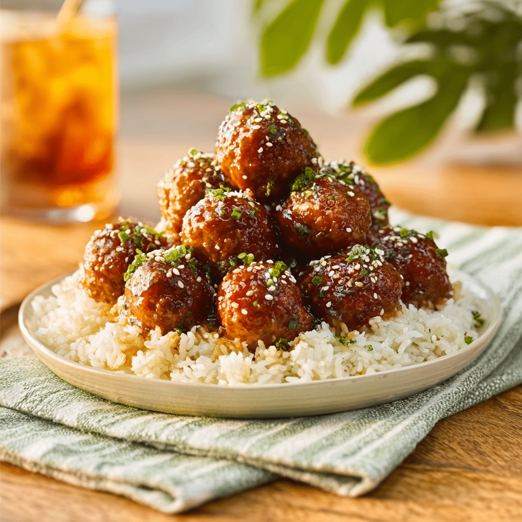 honey garlic meatball rice bake Recipe - Recipe Image