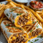 Cheesy Beef & Potato Burritos with Nacho Sauce Recipe