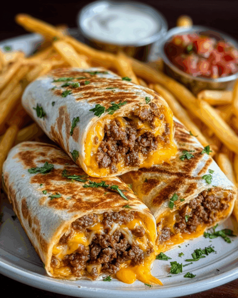 Cheesy Beef & Potato Burritos with Nacho Sauce Recipe