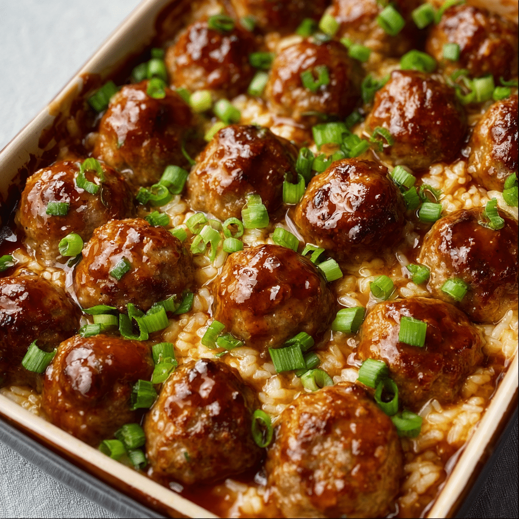 honey garlic meatball rice bake Recipe - Recipe Image