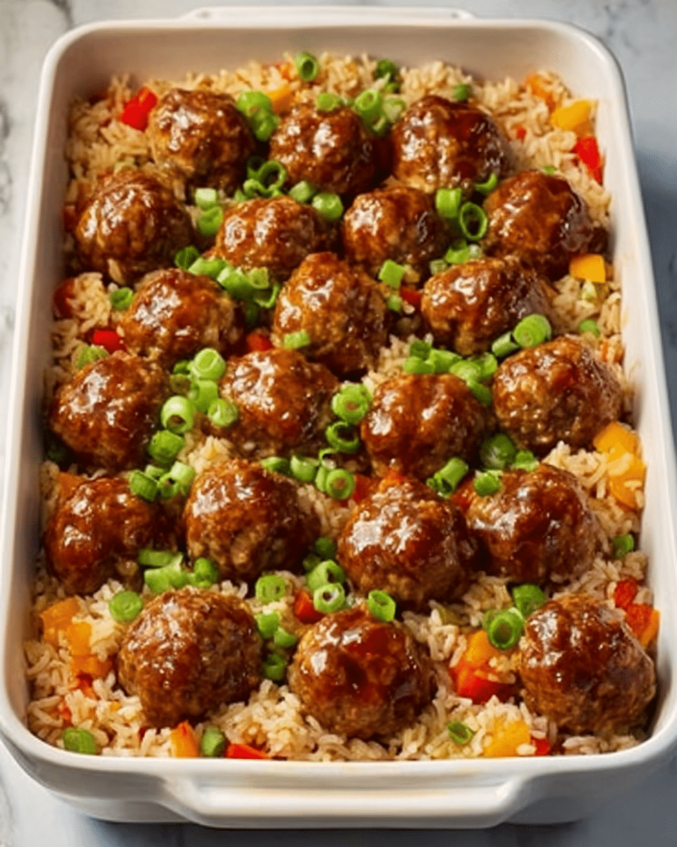 honey garlic meatball rice bake Recipe
