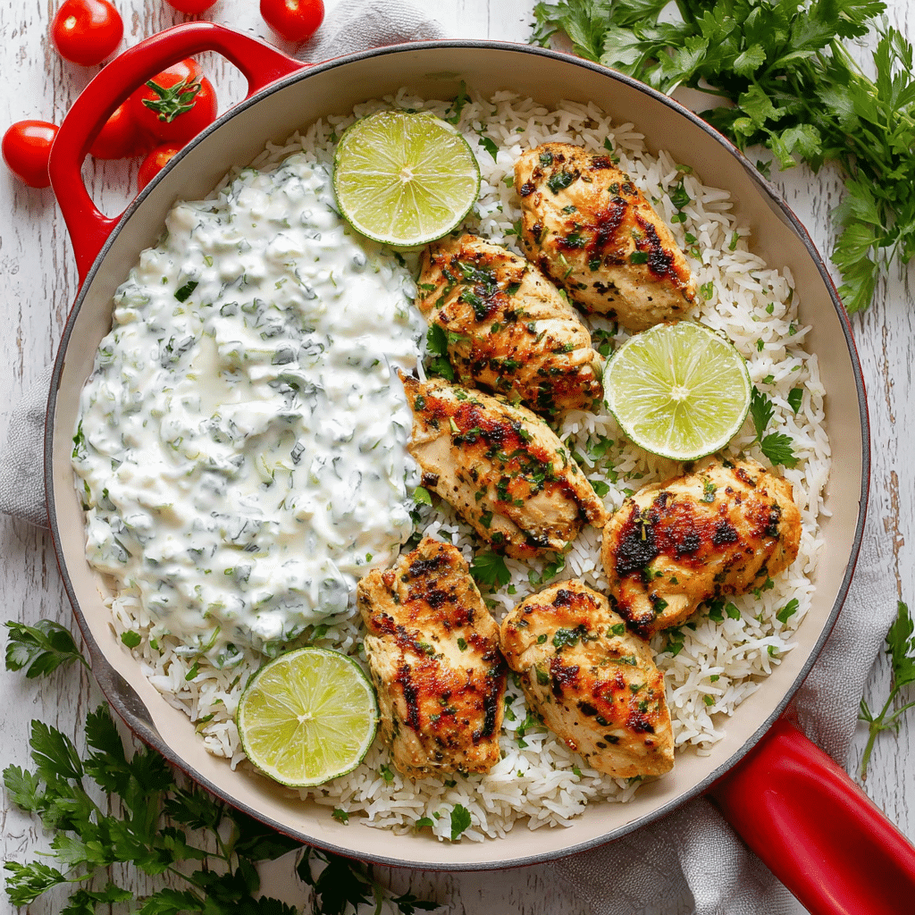 Dump-and-Bake Chicken Tzatziki with Rice Recipe - Recipe Image