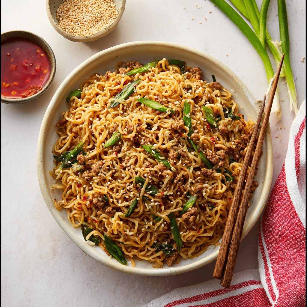 Ground Chicken Sweet Chili Noodles Recipe - Recipe Image