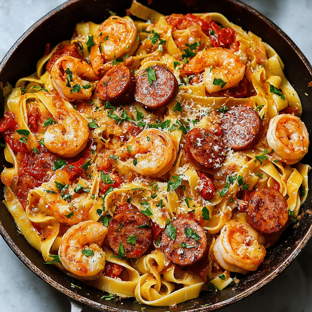 Cajun Shrimp and Sausage Alfredo Pasta Recipe - Recipe Image