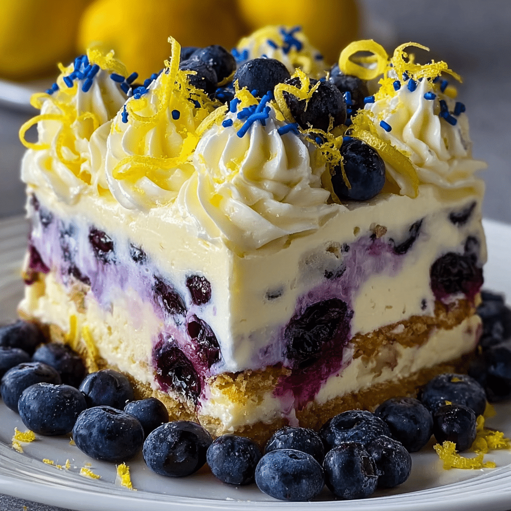 No-Bake Lemon dazzling Blueberry cream Cake Recipe - Recipe Image