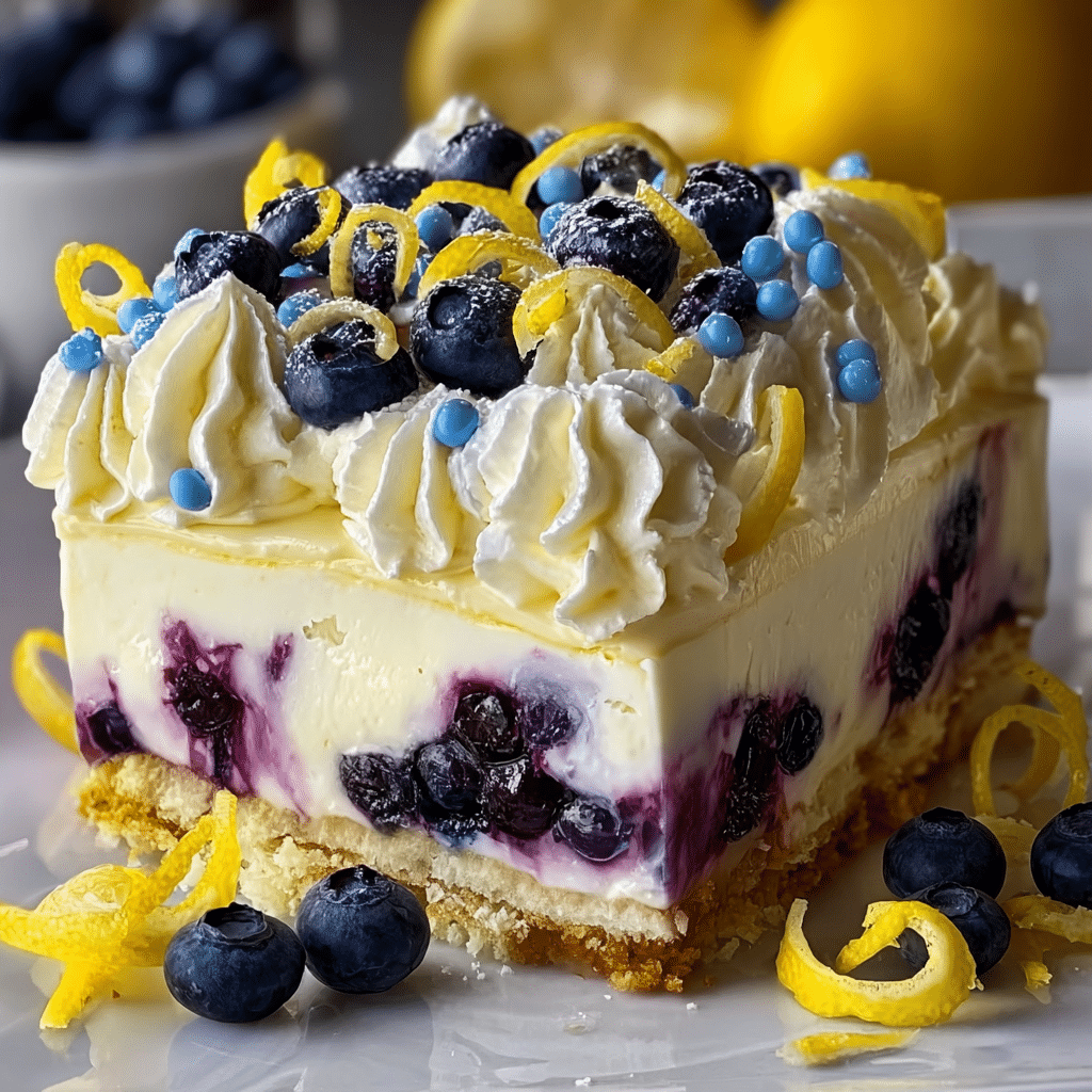 No-Bake Lemon dazzling Blueberry cream Cake Recipe - Recipe Image