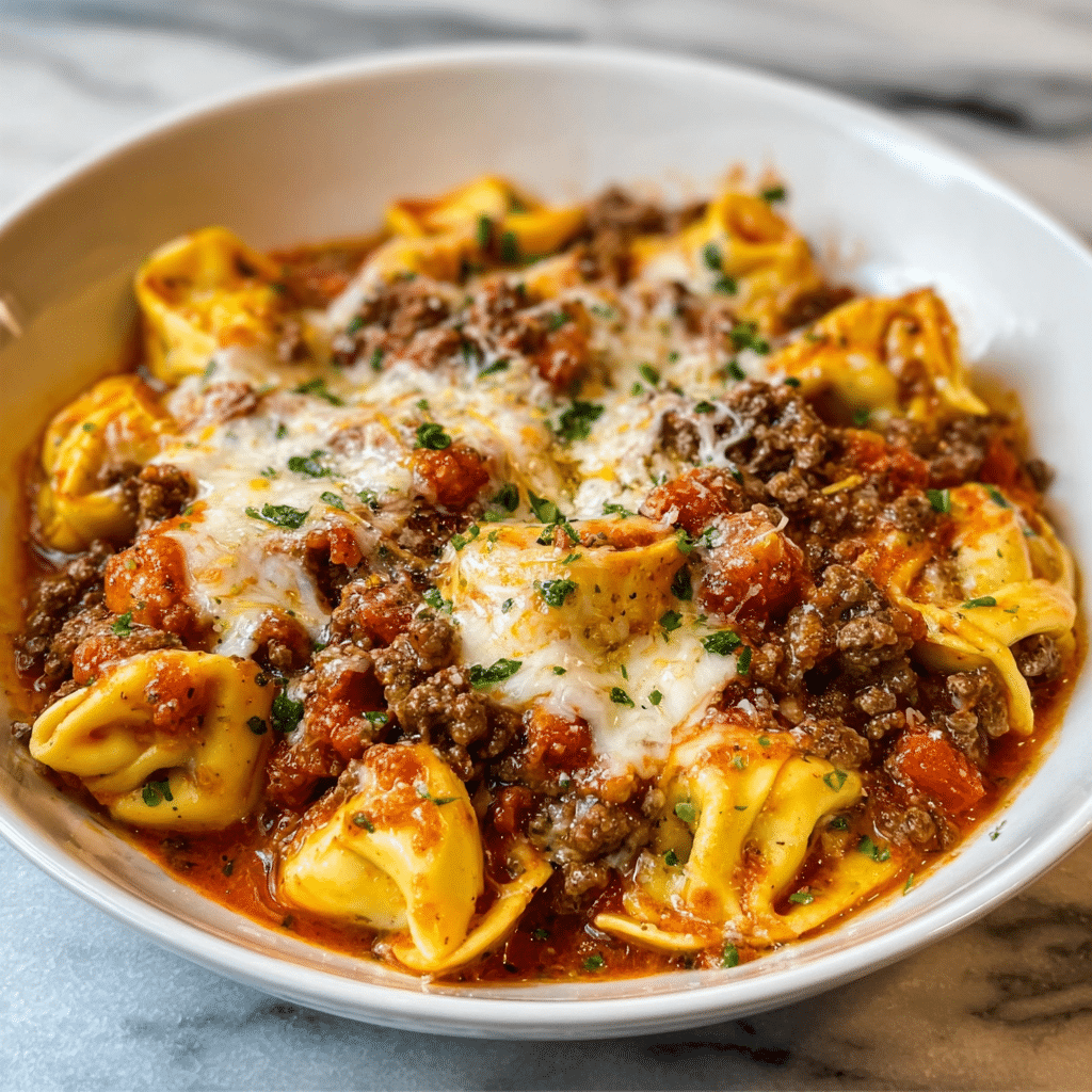 One-Pot Cheesy Enchilada Tortellini with Beef Ingredients: Recipe - Recipe Image