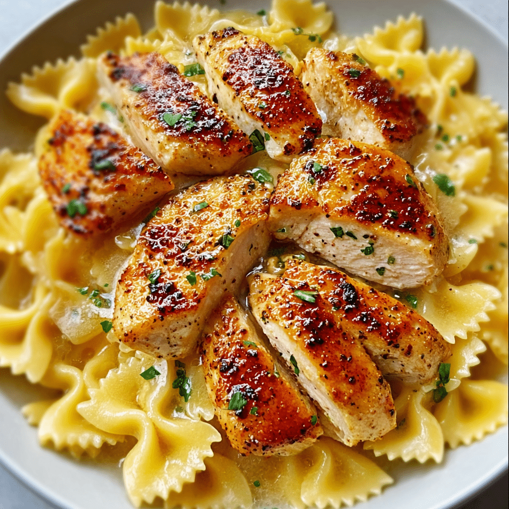 Bowtie Pasta with Creamy Lemon Garlic Chicken & Parmesan Recipe - Recipe Image