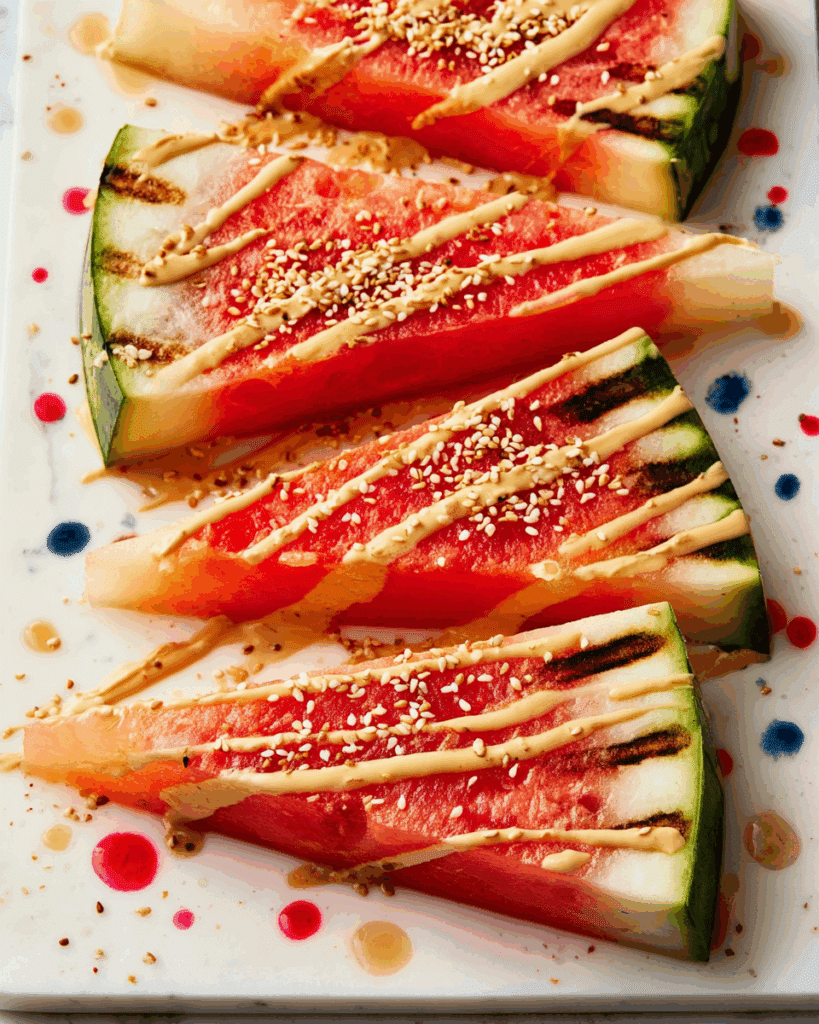Grilled Melon With Tahini, Chili Oil and Sesame Seeds Recipe
