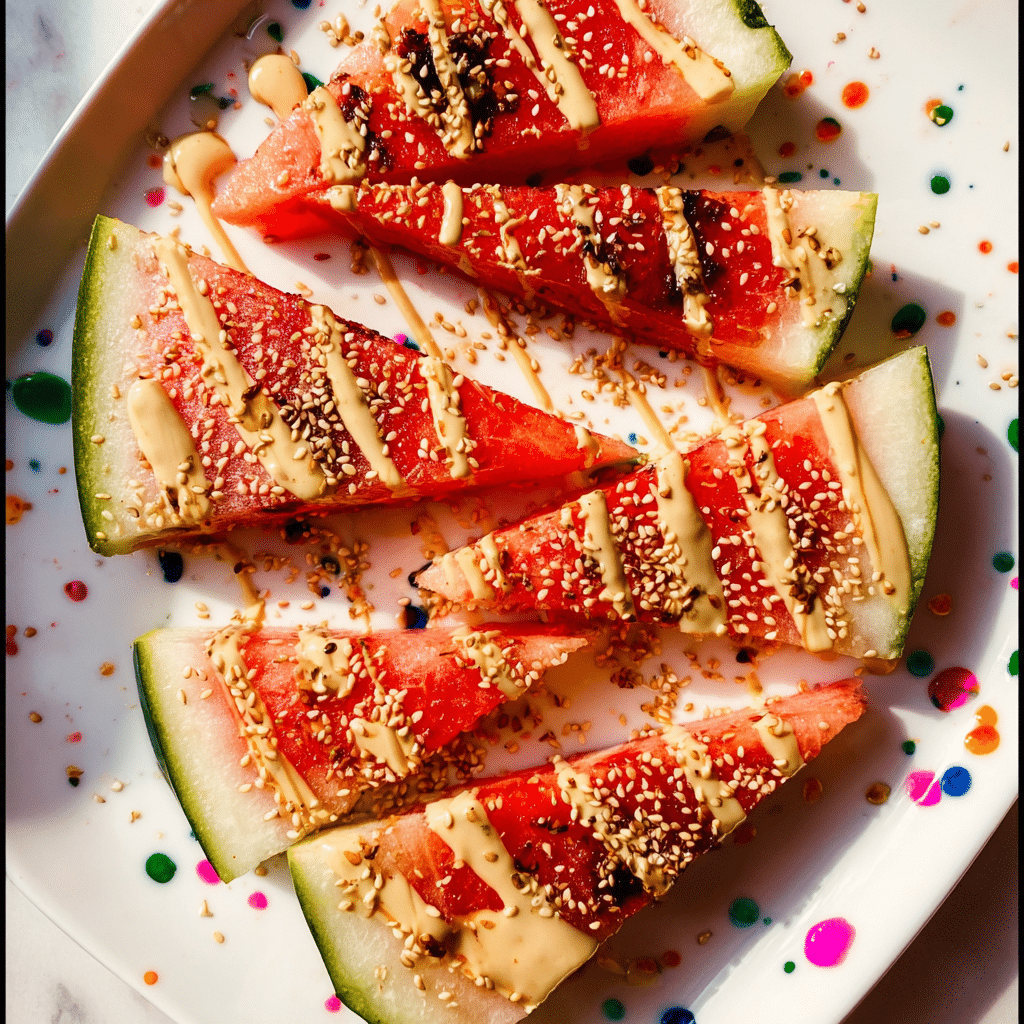 Grilled Melon With Tahini, Chili Oil and Sesame Seeds Recipe - Recipe Image