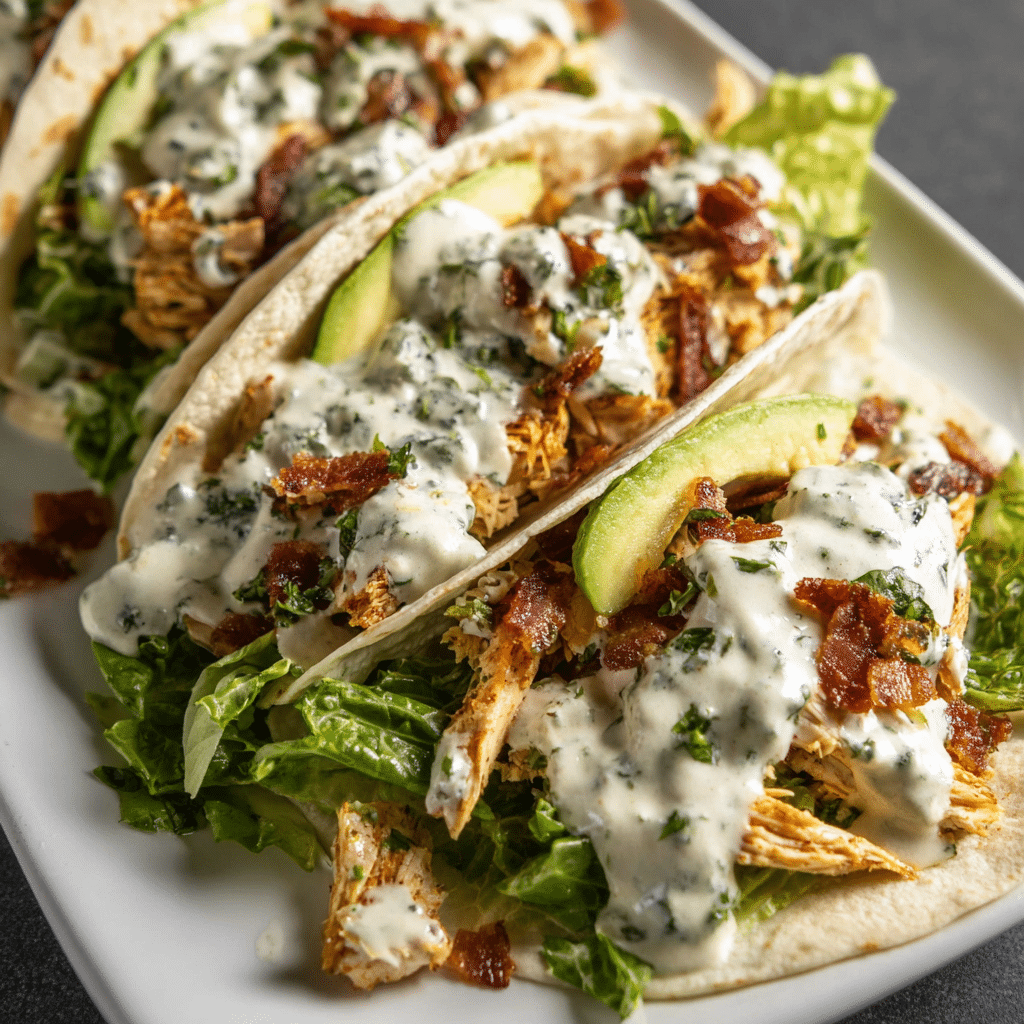 Shredded Chicken Tacos with Creamy Chimichurri Sauce Recipe - Recipe Image