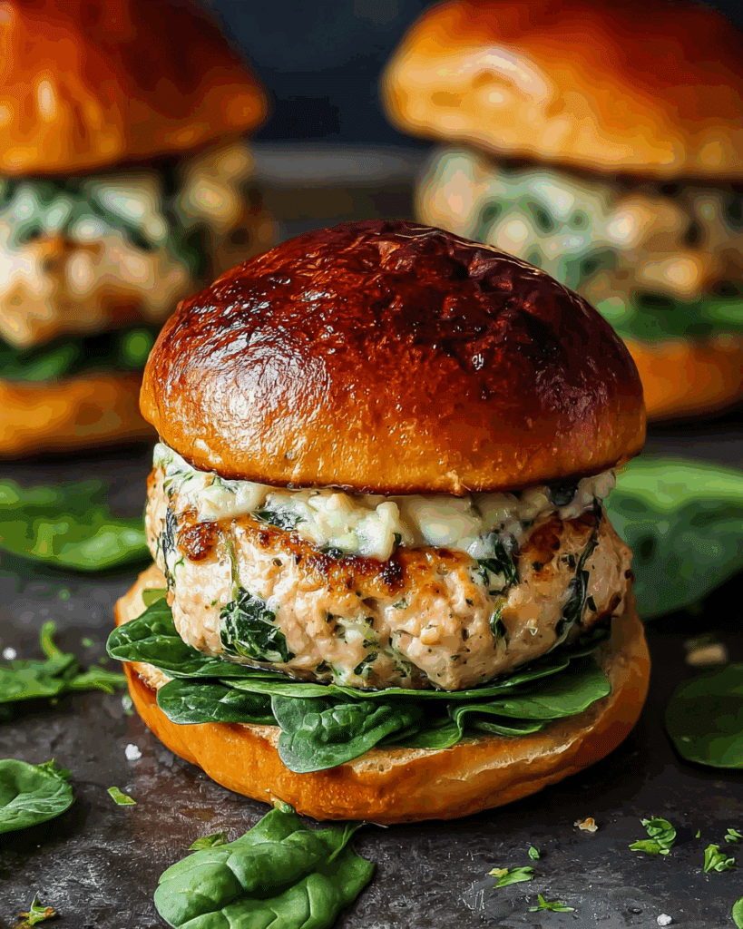 White Cheddar Spinach Chicken Burgers Recipe