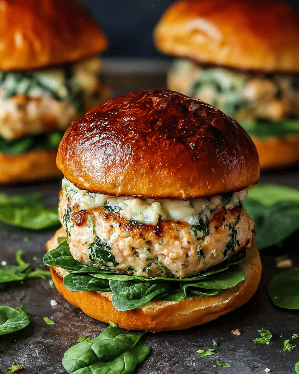 White Cheddar Spinach Chicken Burgers Recipe