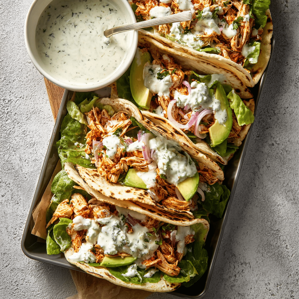 Shredded Chicken Tacos with Creamy Chimichurri Sauce Recipe - Recipe Image