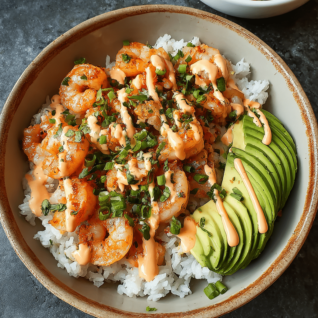 SHRIMP RICE BOWLS WITH SPICY MAYO Recipe - Recipe Image