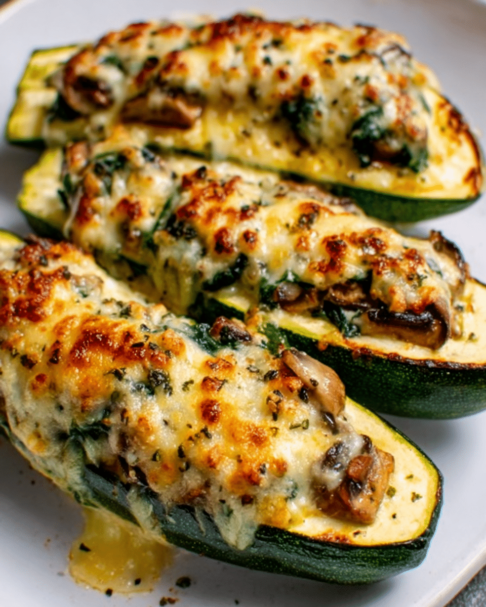Spinach, Mushroom, and Ricotta Stuffed Zucchini Recipe