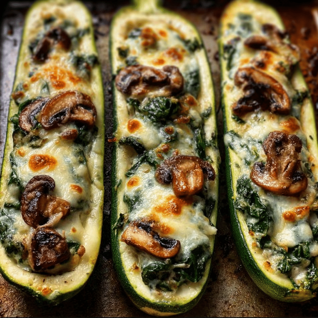 Spinach, Mushroom, and Ricotta Stuffed Zucchini Boats Recipe - Recipe Image