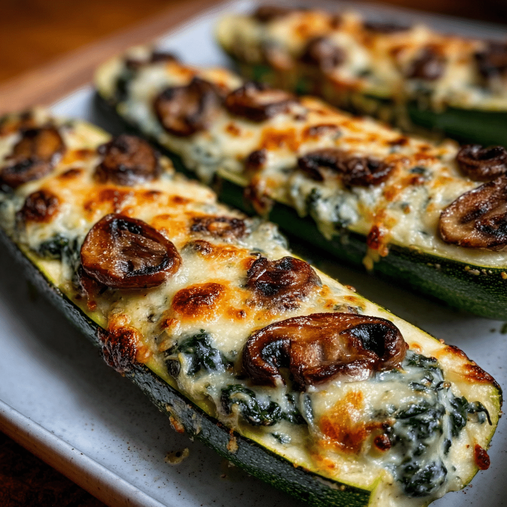 Spinach, Mushroom, and Ricotta Stuffed Zucchini Boats Recipe - Recipe Image