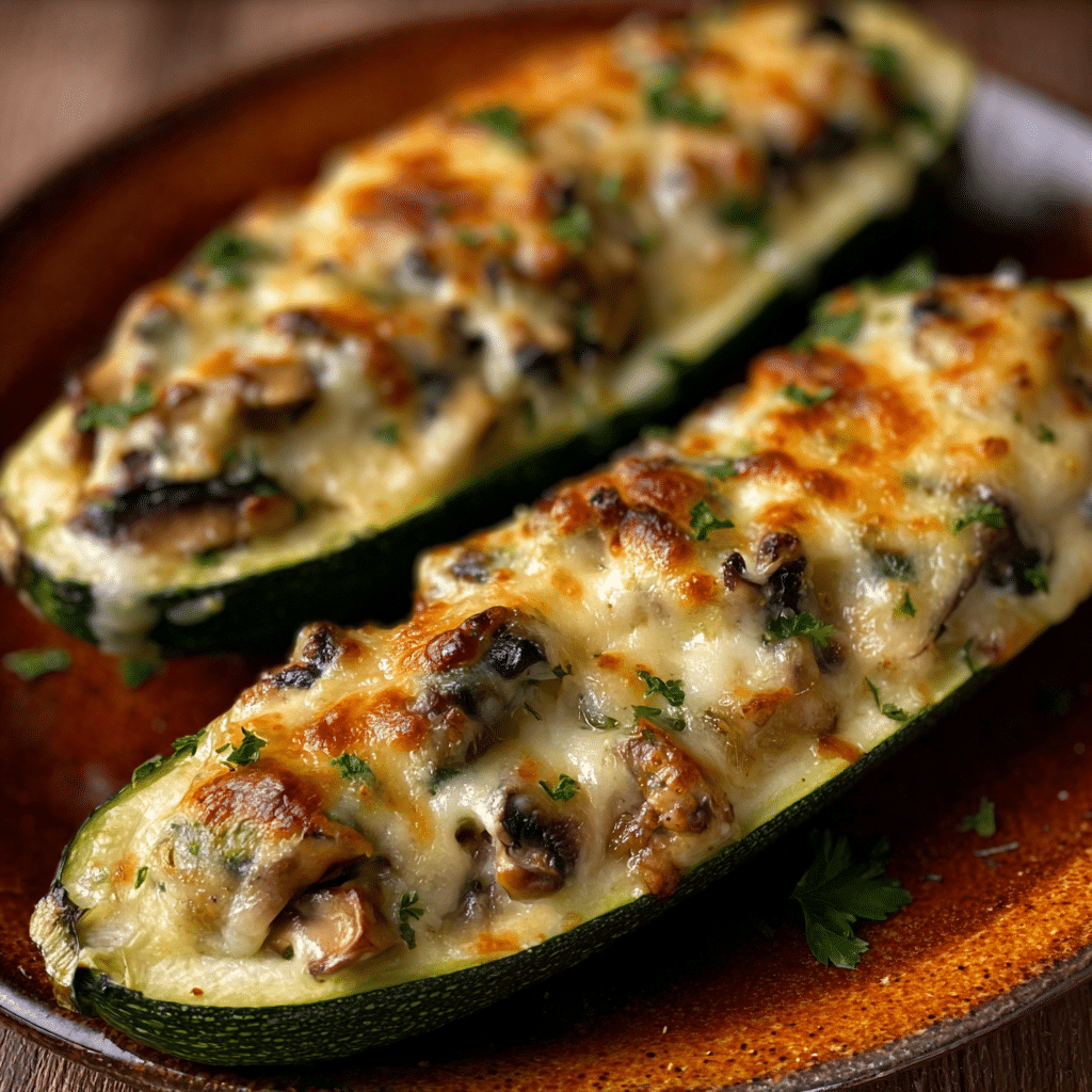 Spinach, Mushroom, and Ricotta Stuffed Zucchini Recipe - Recipe Image