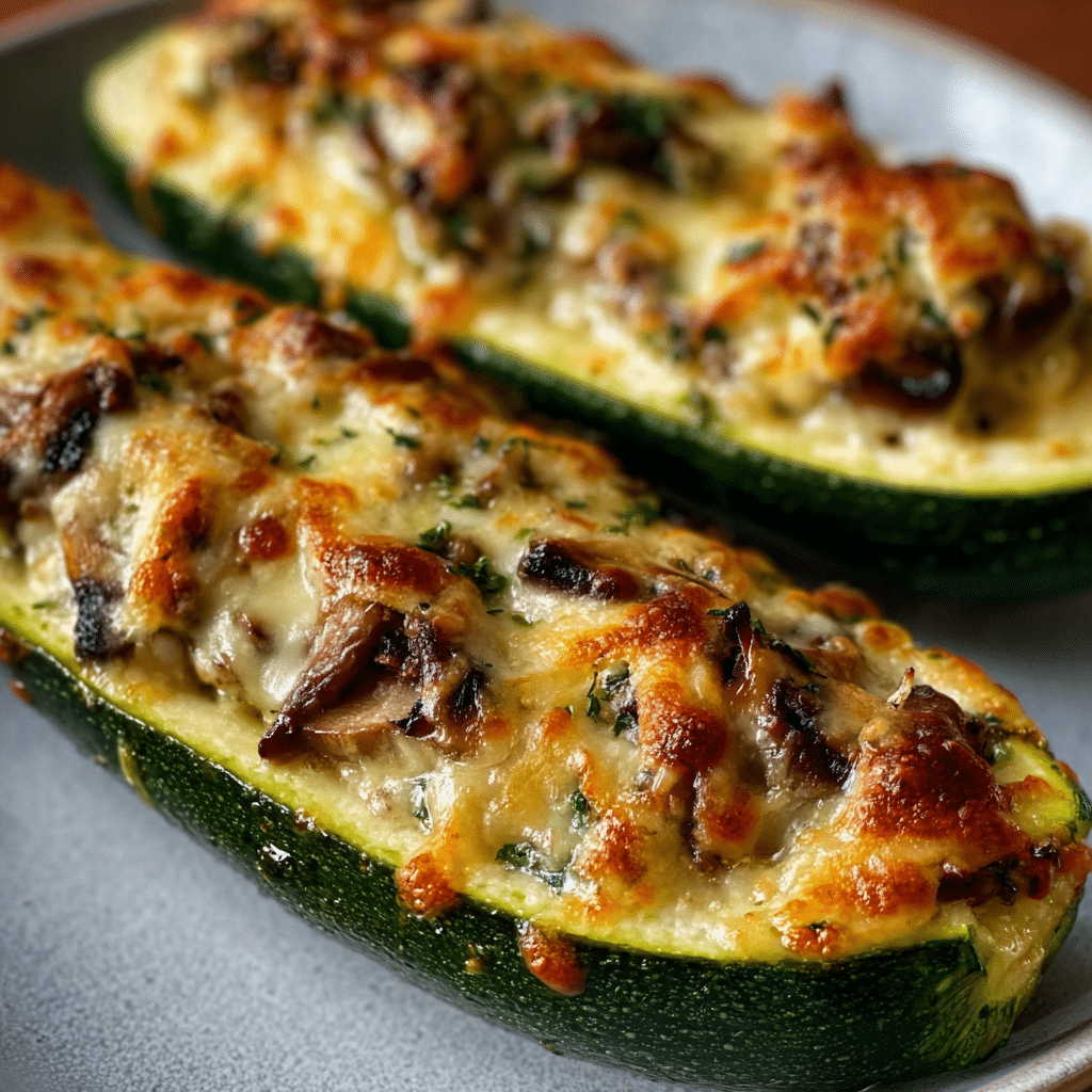 Spinach, Mushroom, and Ricotta Stuffed Zucchini Recipe - Recipe Image