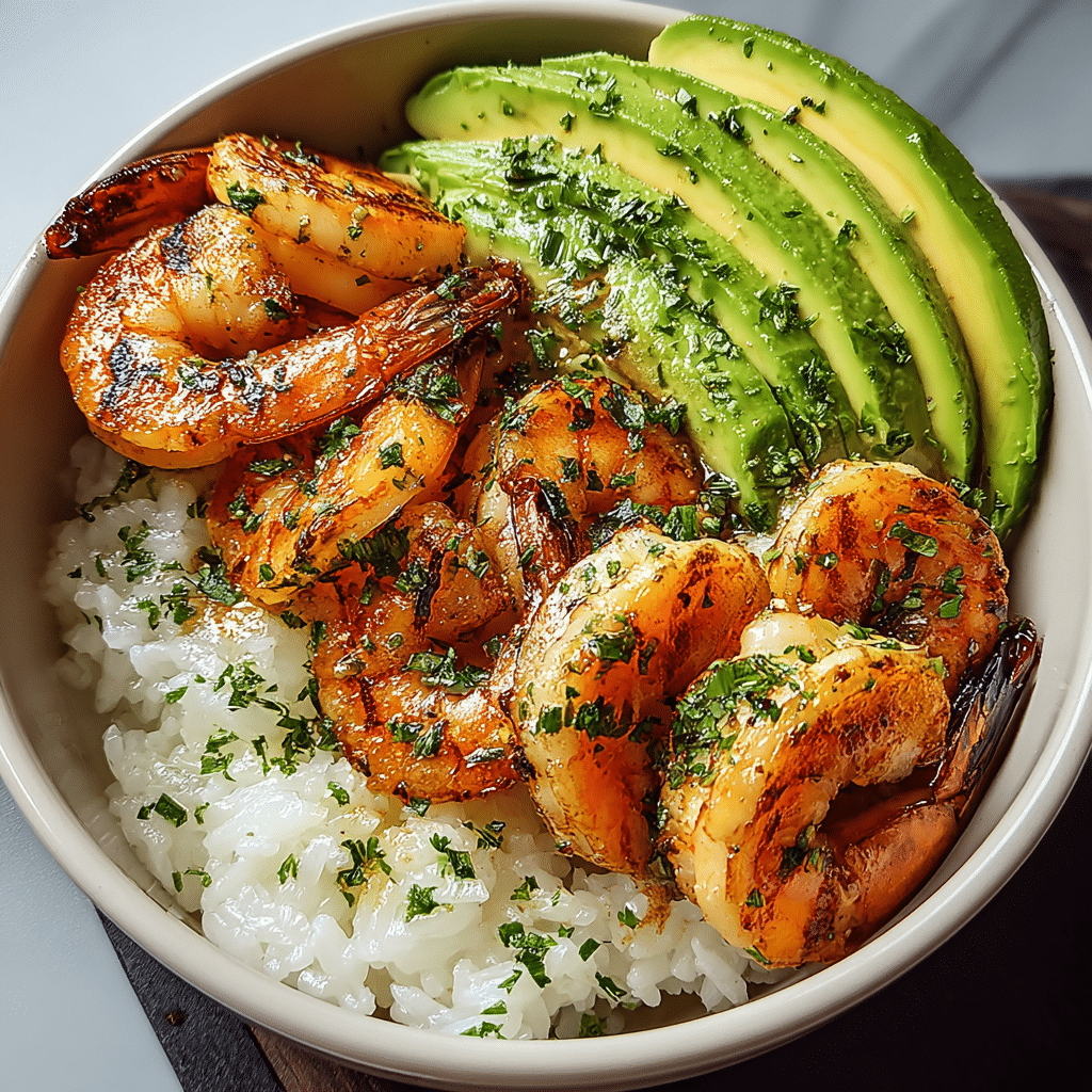 ZESTY SHRIMP & AVOCADO RICE BOWLS WITH CILANTRO LIME SAUCE Recipe - Recipe Image